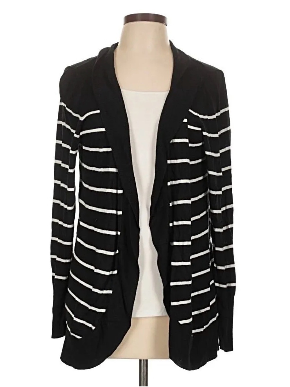 Ava & Viv Black and White Striped Open-Front Cardigan
